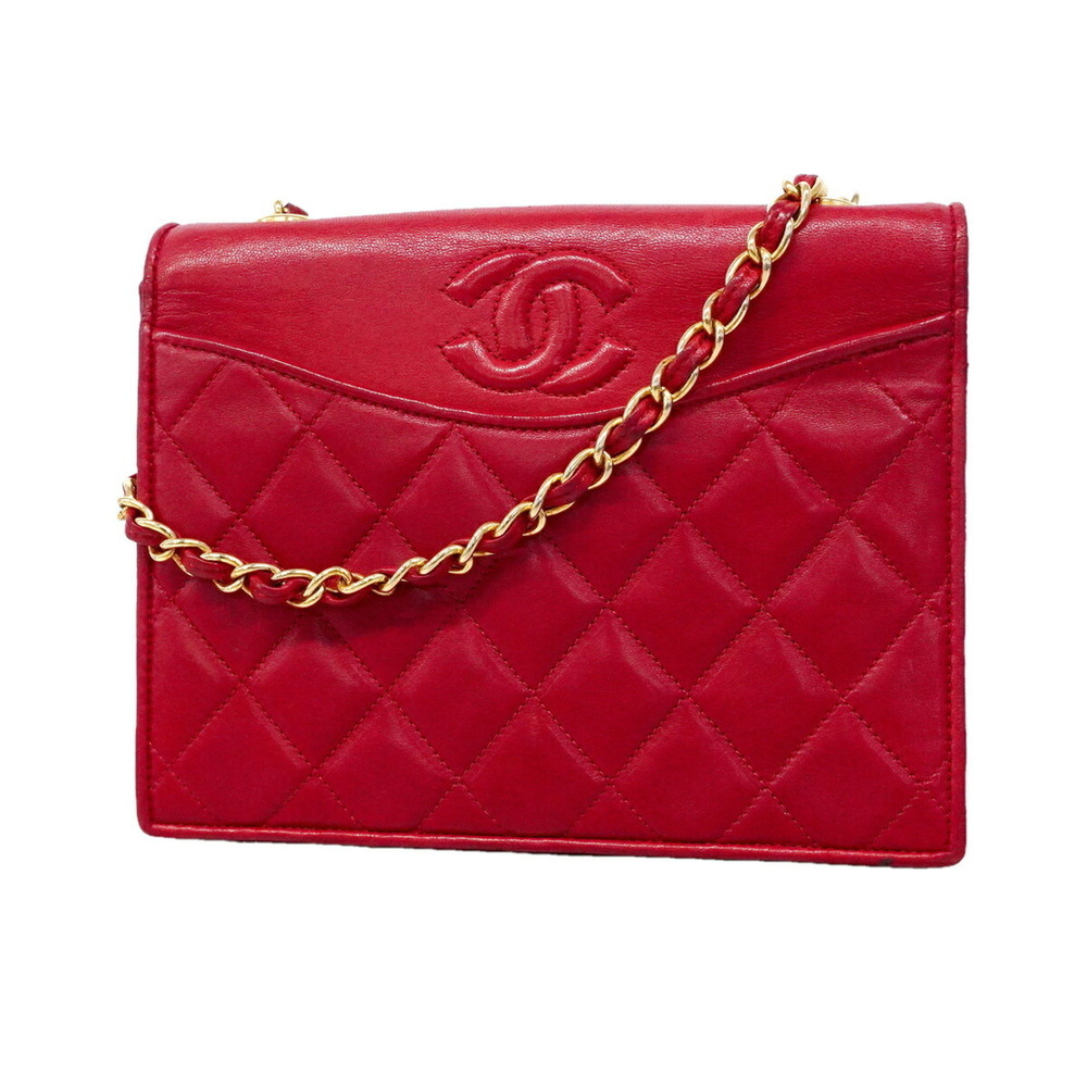 Chanel Matelassé Chain Shoulder Bag, Lambskin, Red, Women's, P3459466